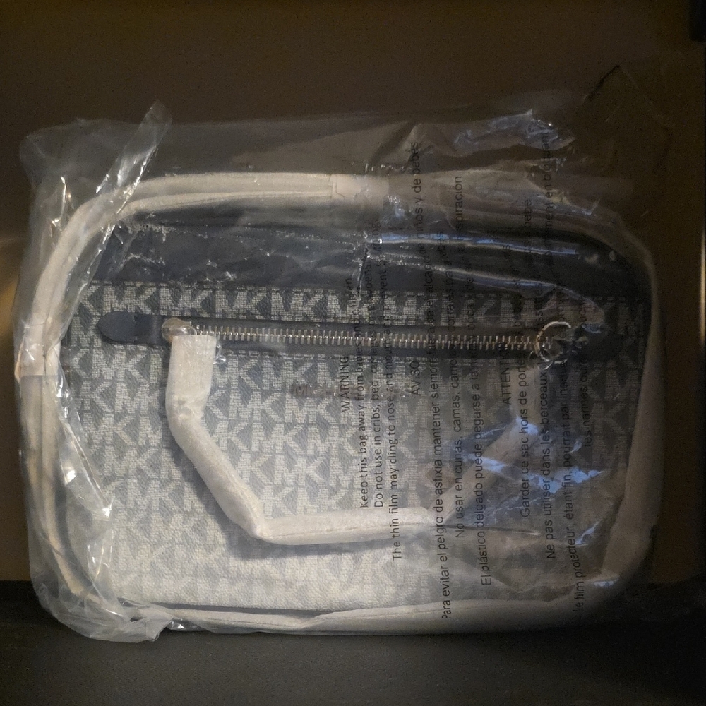 Michael Kors White and Navy BlueMonogram Crossbody